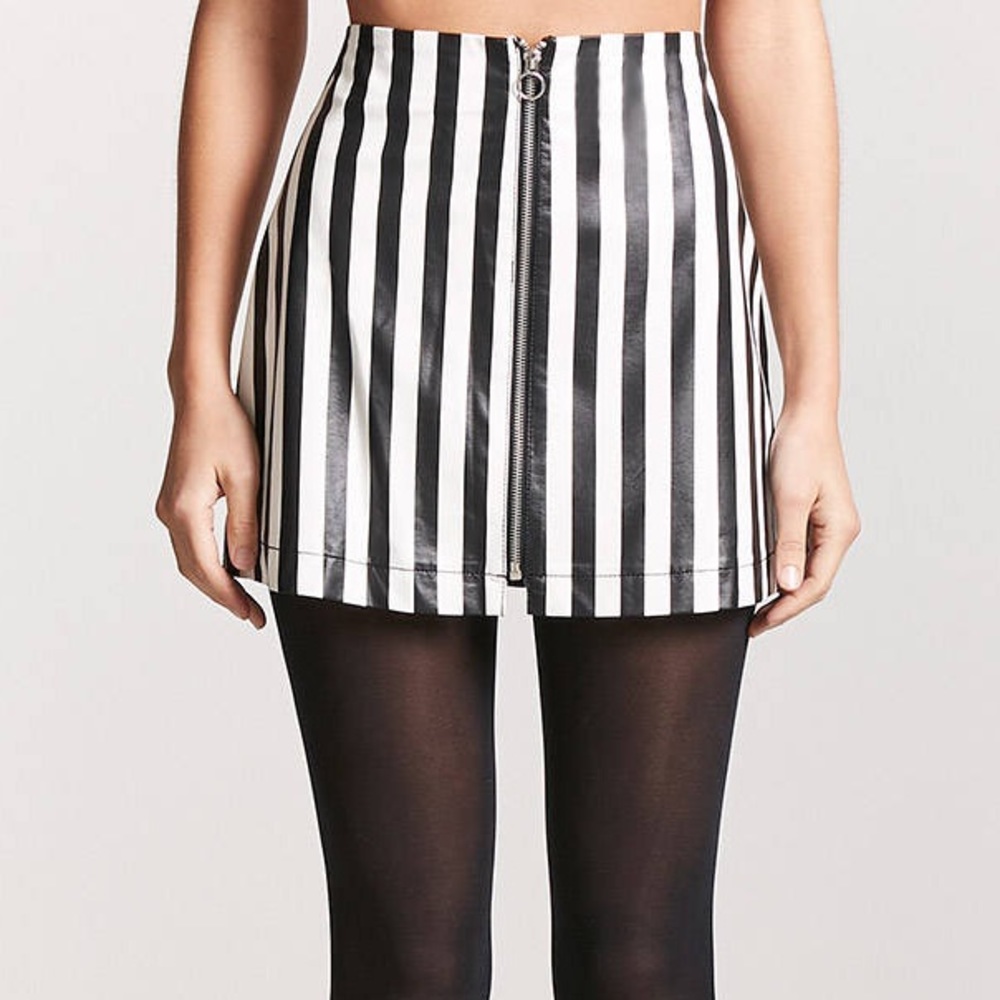 striped, faux leather skirt